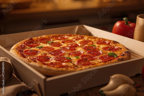 Steaming spicy pepperoni pi...