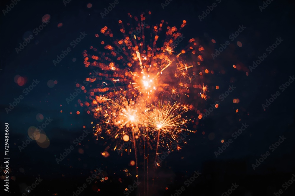 Fototapeta premium Sparklers and fireworks glowing against a deep blue backdrop with bokeh effects