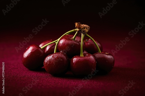 Bright, juicy cherries on a...