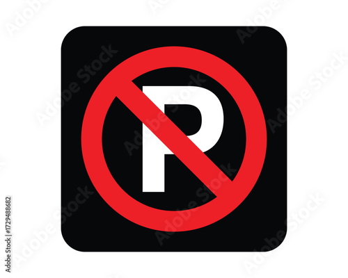 No Parking pictogram with crossed-out “P” symbol – minimal signage icon for traffic regulation, civic zones, and legal compliance environments – High-Quality Vectorial Stock Image
