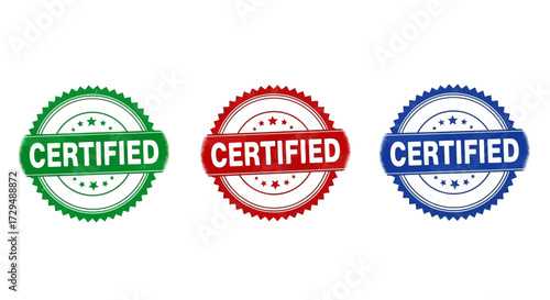 Collection of Certified Seals of Approval and Quality Assurance Badges Representing Trust and Authenticity in Different Colors Green Red and Blue