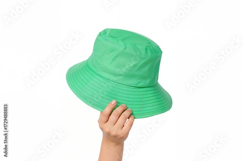 Lime-colored bucket hat on ...