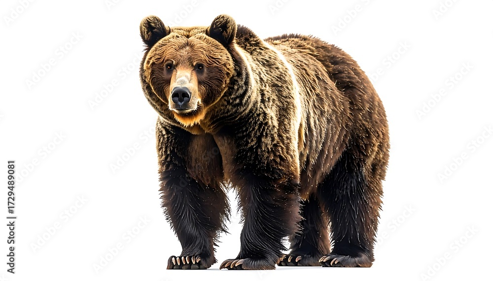 Fototapeta premium Grizzly bear, front view, white background