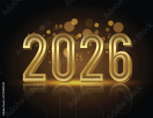 Golden glitter 2026 happy new year text on dark background