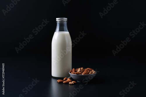 Almond nuts alongside a gla...