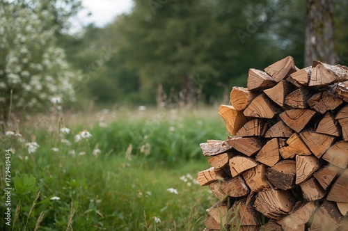 Firewood stacked in a rural...