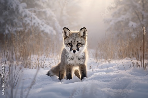 Silver fox roaming through ...