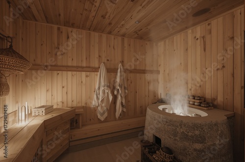 Wooden Finnish Sauna Interi...