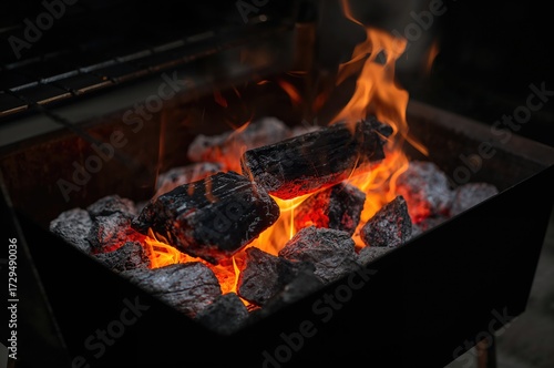 Newly Lit BBQ Charcoals Res...