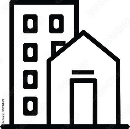 Construction and Real Estate Line Icon Set. An assortment of outline icons pertaining to real estate, purchasing, renting, homes, and homes. Linear Business Symbols in an Editable Stroke Vector Illust