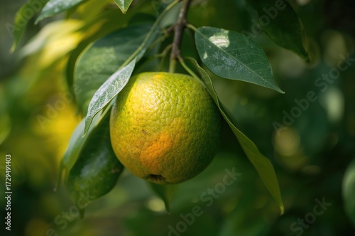 Unripe tangerine fruits wit...