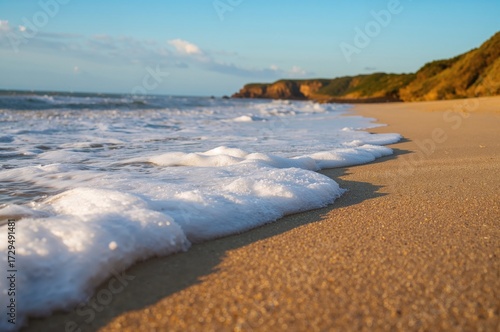 Golden Beach with Foamy Wav...
