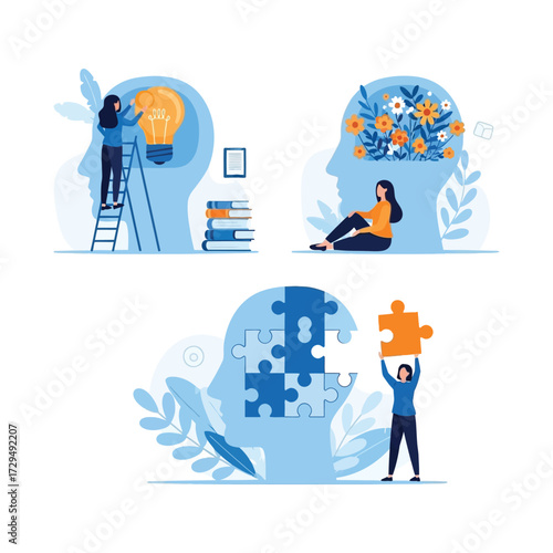 Conceptual Illustration of Human Mind Processes Creative Thinking Knowledge and Problem Solving with Symbolic Representations
