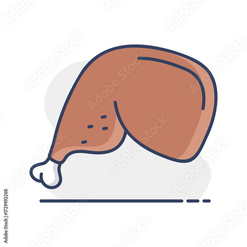 Roasted Chicken Leg Minimal Flat Illustration
