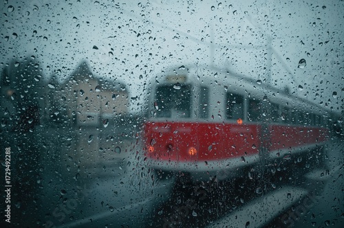 Raindrops on a window with ...