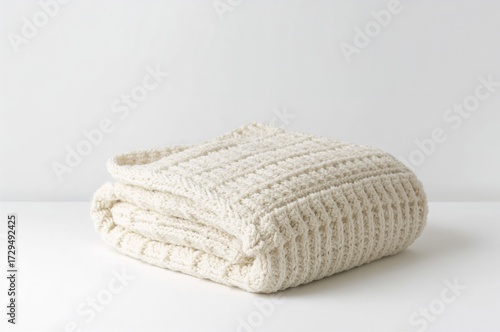 Cozy white knitted throw bl...