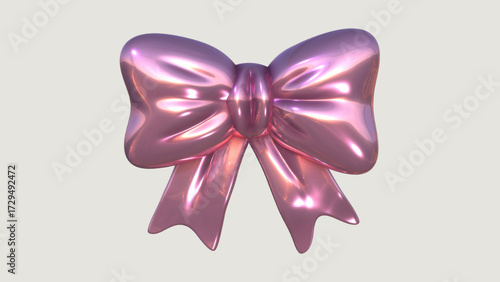 3D Render of a Shiny Metallic Pink Bow on a Light Gray Background