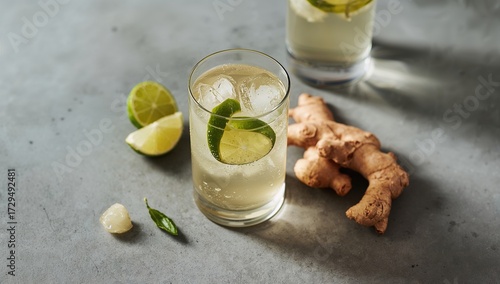 Refreshing ginger ale in a ...