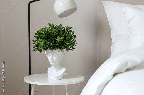 Modern bedside setup featur...