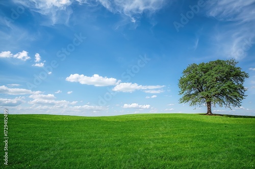Lush meadow with a solitary...