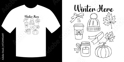 Winter Season Design: A charming illustration of winter-themed elements adorns a t-shirt, showcasing seasonal cheer and festive vibes. A visual treat