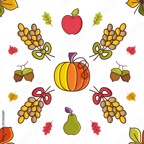 Autumn Fruit Harvest Flat Seamless Pattern