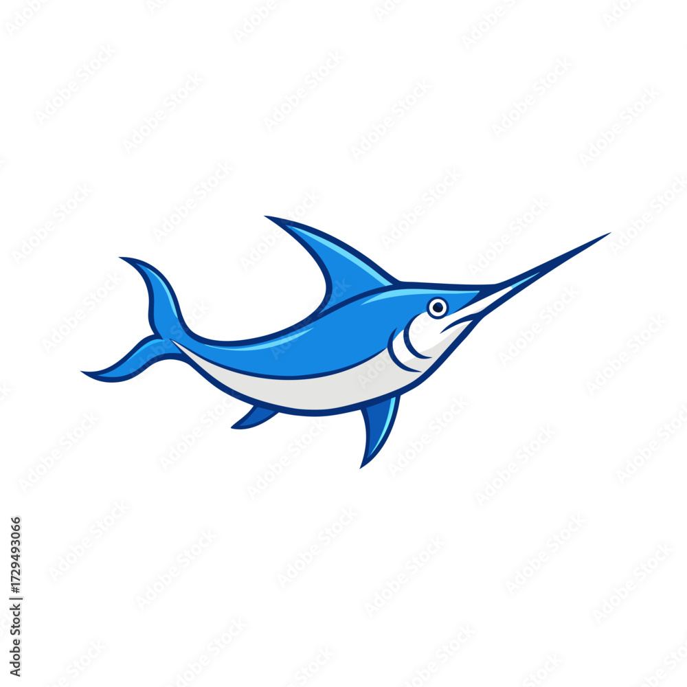 Obraz premium Blue marlin fish cartoon illustration