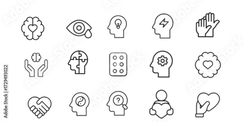 Mental health icons set. Mental health line icons set collection