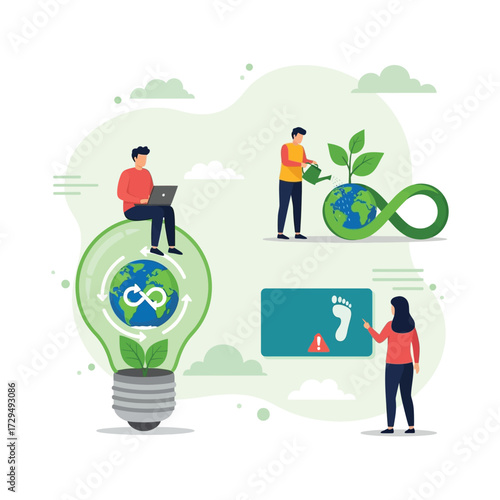 Sustainable Practices and Circular Economy Concept with People Engaged in Eco Friendly Activities to Protect the Planet