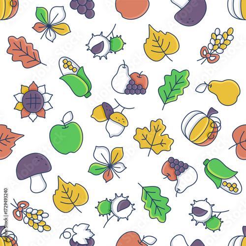 Outline Autumn Harvest Seamless Line Pattern