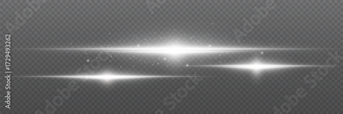 Laser white beams of light. Bright flashes of light. On a transparent background.