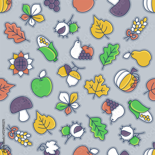 Pastel Outline Harvest Scattered Seamless Pattern