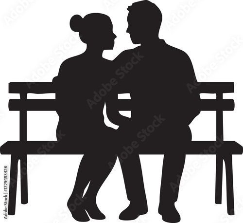 couple park bench silhouette vector