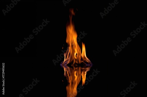 Flames mirrored on dark wat...