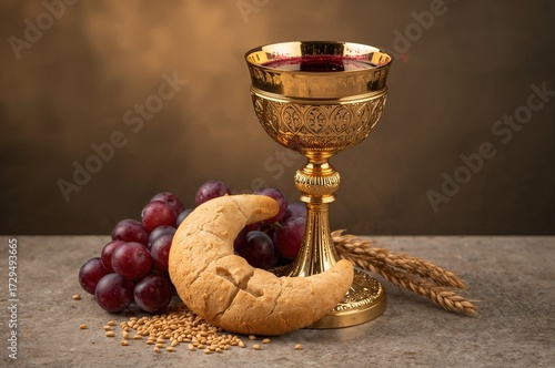 A golden cup filled with wi...