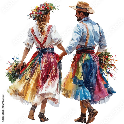 Slovenian Traditional Parade, watercolor illustration vector, isolated on a white background.