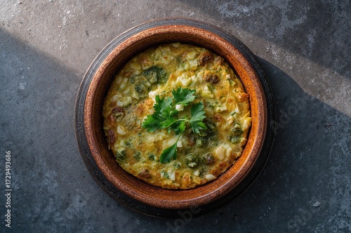 Rustic bowl filled with zuc...