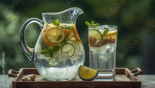 Chilled pitcher and glass f...
