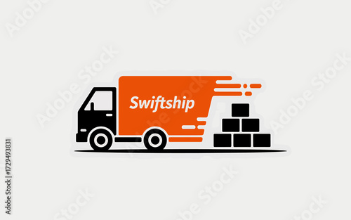 Swiftship delivery truck logo with boxes isolated on white background