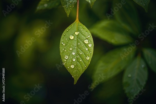 Water droplets on a green leaf