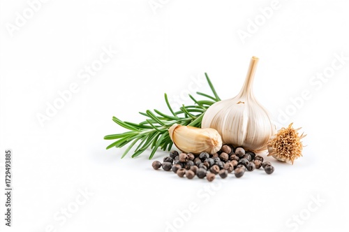 Isolated garlic cloves, pep...