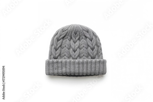 Winter wool hat in gray kni...