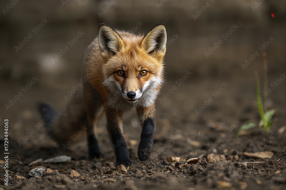 Fototapeta premium Cute domesticated fox urinating in a calm manner