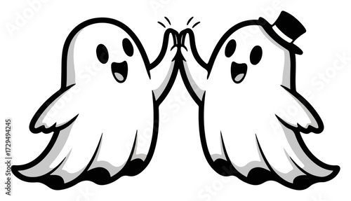 Friendly Cartoon Ghosts Giving a High Five
