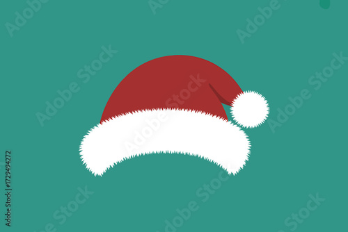 Illustration of a red santa hat with white trim on a teal background