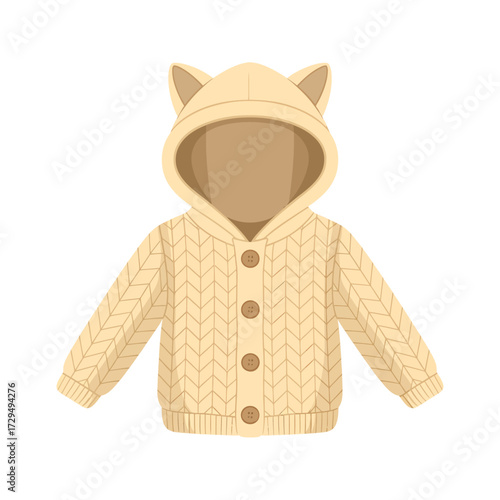 Illustration of a beige knitted cardigan with cat ears isolated on white background