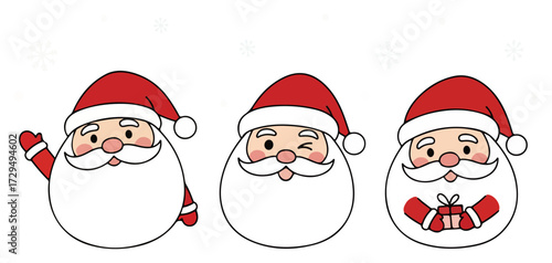 Cute Kawaii Santa Claus Head Icons for Christmas
