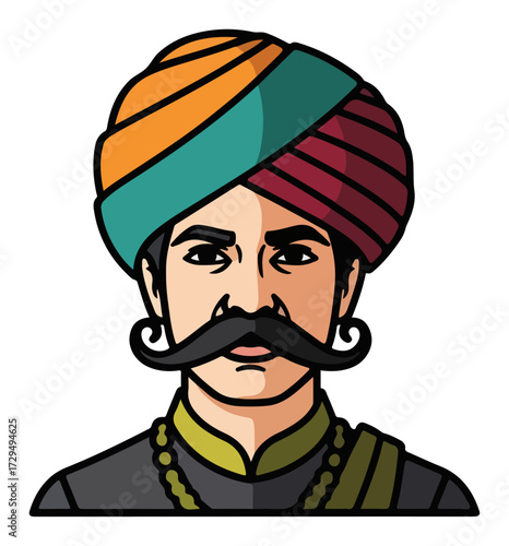 Traditional Indian Man with a Turban and Mustache
