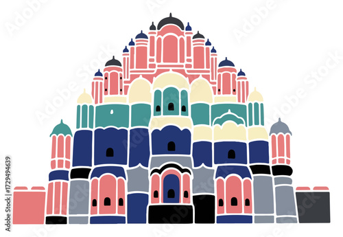 Hawa Mahal Jaipur Colorful Palace Illustration