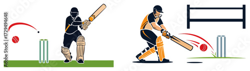 Cricket Batsman Action with Wickets